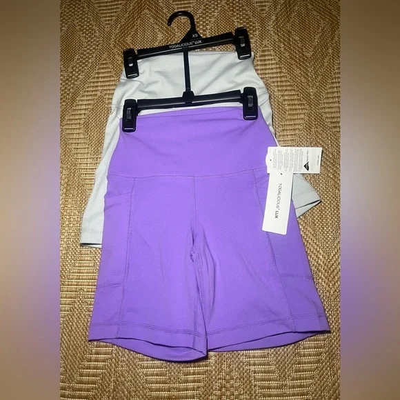 YOGALICIOUS® LUX Women's Workout Short Set: 7" Purple & Grey, Size XS,NWT - Picture 1 of 12